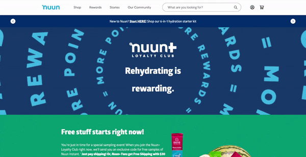 nuun loyalty club landing page gif above the fold