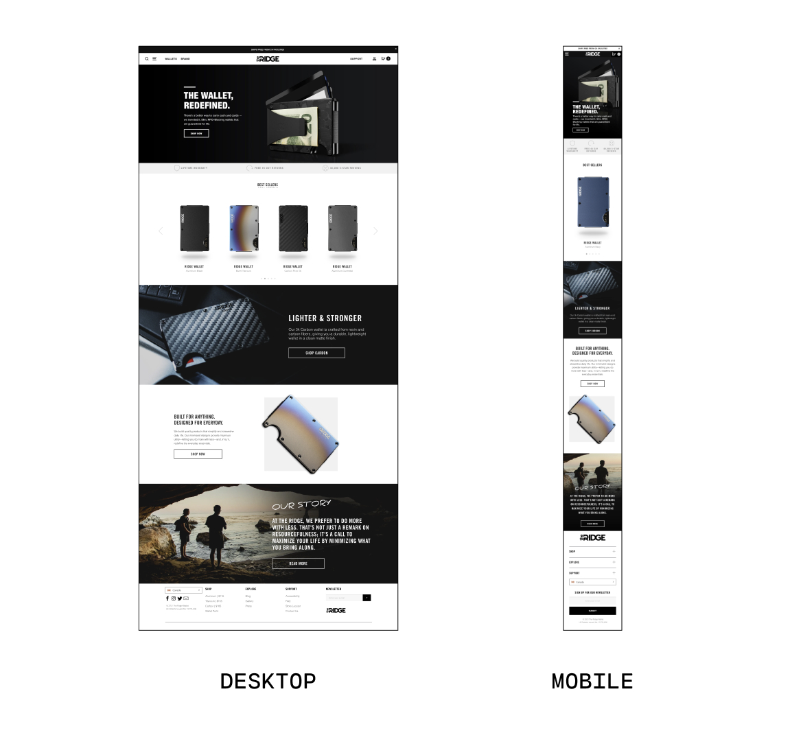 the ridge wallet homepage desktop vs mobile