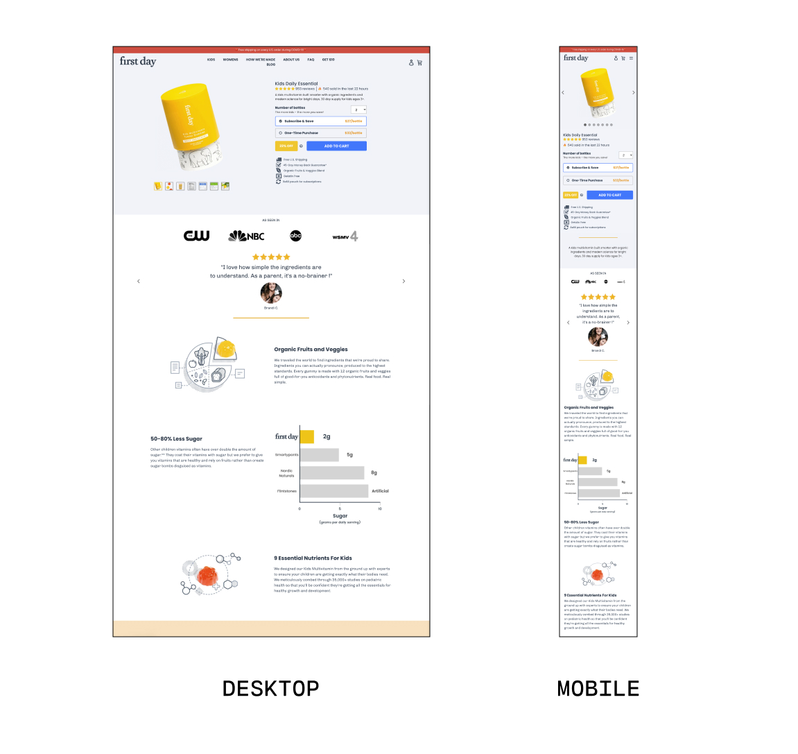 first day landing page desktop vs mobile side by side