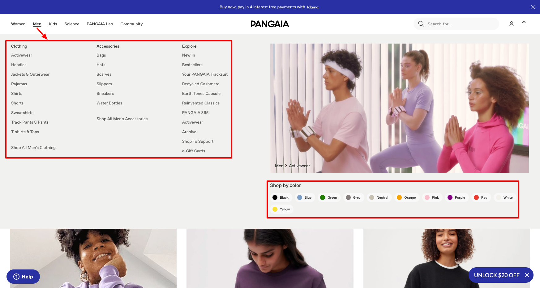 pangaia homepage navigation product collections