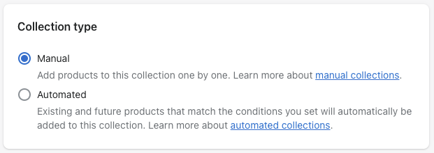 shopify collection types manual automated