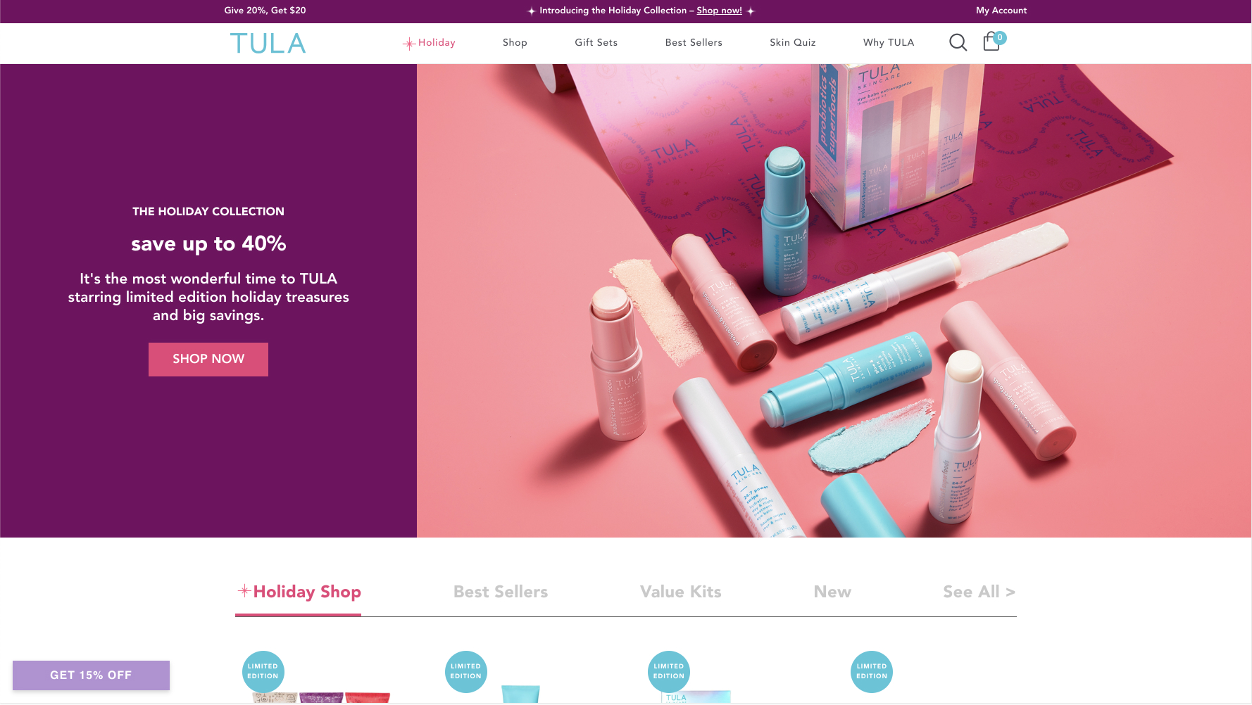 The homepage of the TULA website