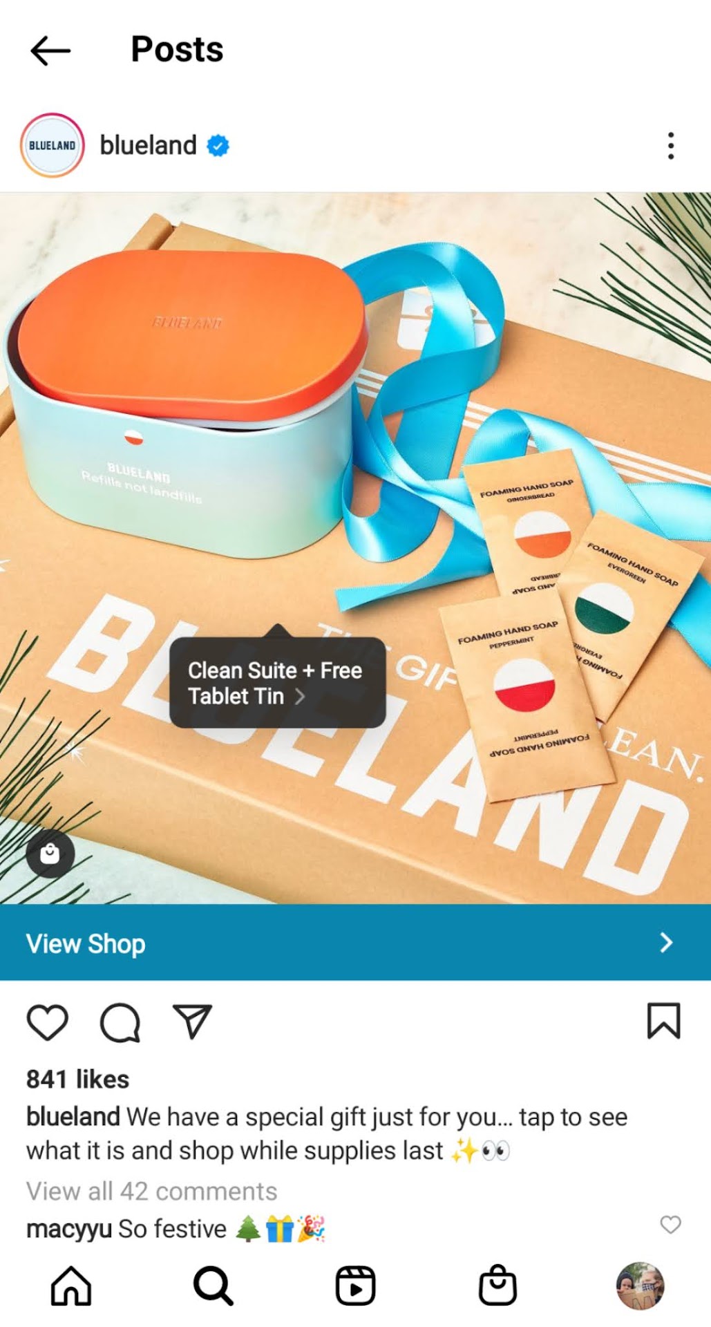 blueland shoppable instagram post hand soap