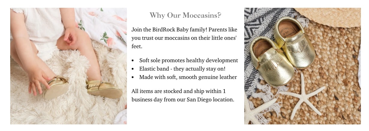 birdrock baby gold moccasins product page why choose us