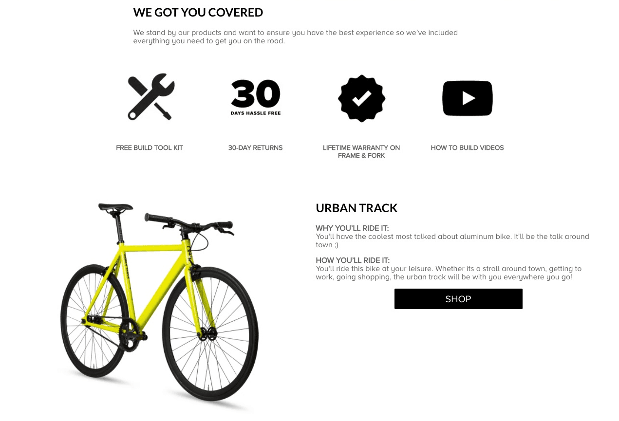 6ku urban track bike promo page trust assurance shop cta