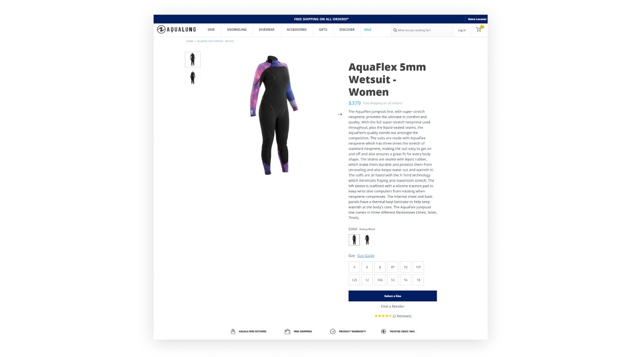 aqualung aquaflex 5mm wetsuit product page