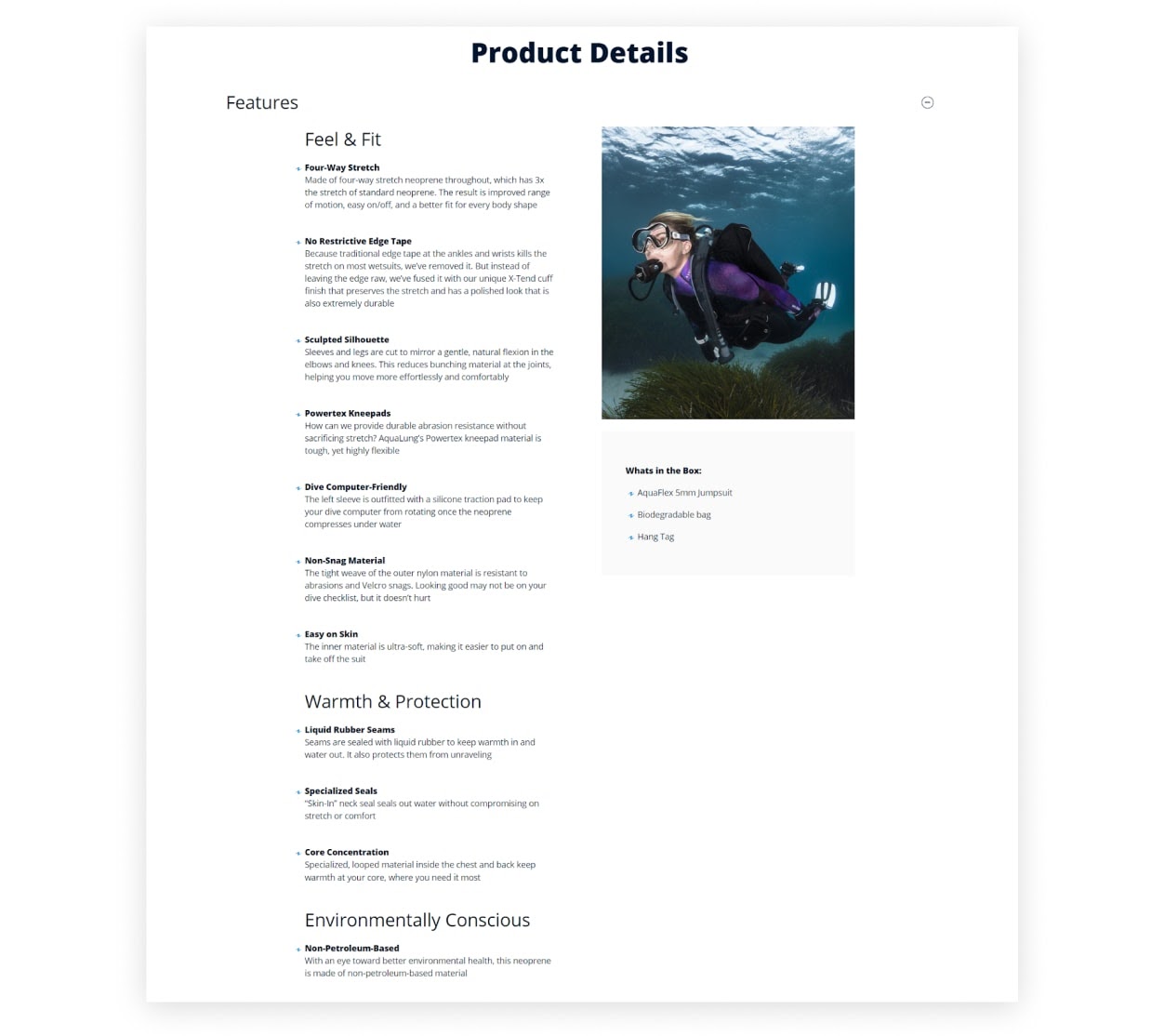 aqualung aquaflex 5mm wetsuit product page features