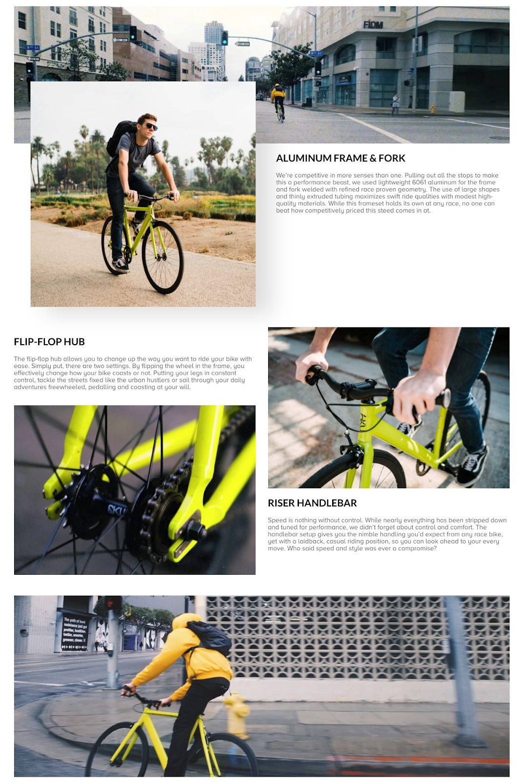 6ku urban track bike promo page features