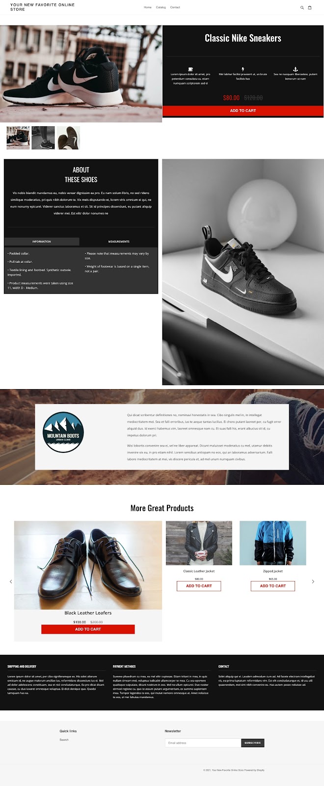 shogun page builder shopify product page template simple shoes