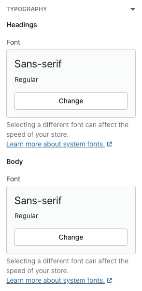 shopify theme customization typography theme settings