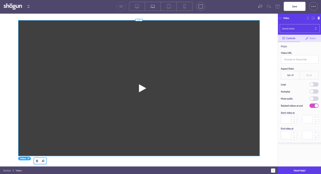 shogun page builder add video editor