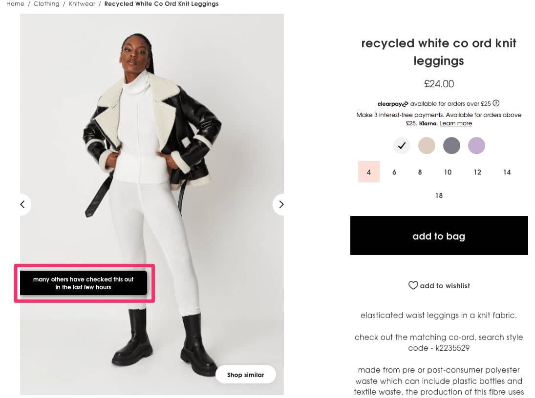 missguided product page social proof fomo