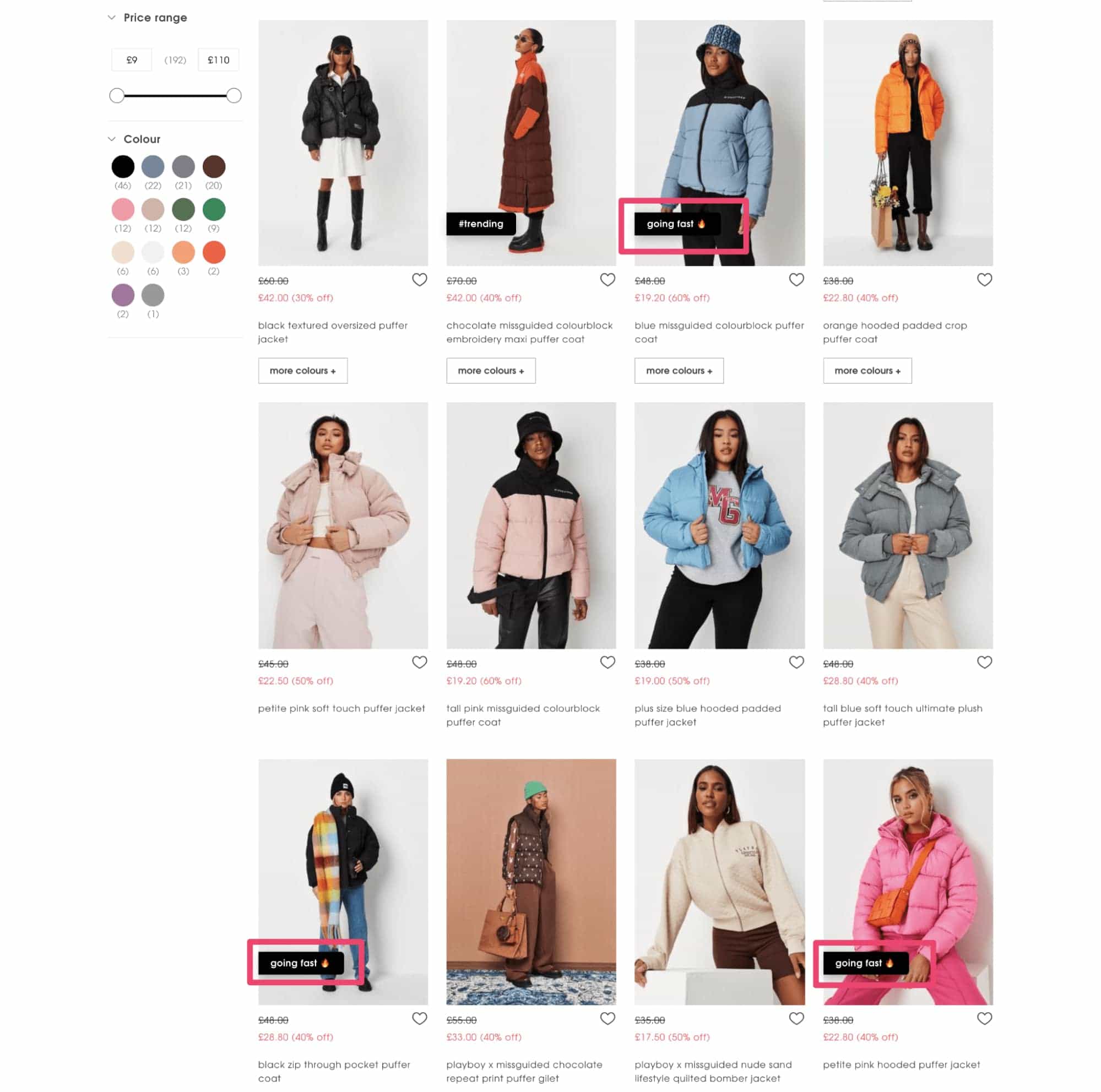 missguided collection page going fast tag product