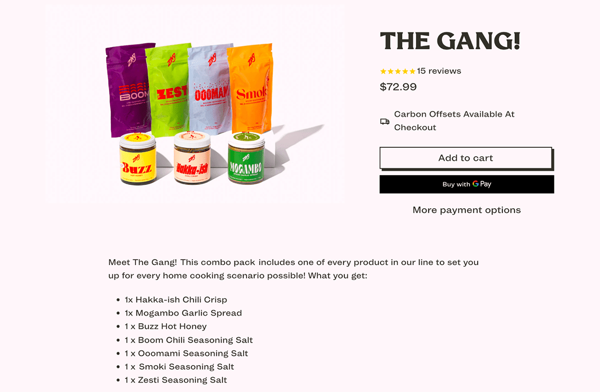 simple product page for bundles the gang
