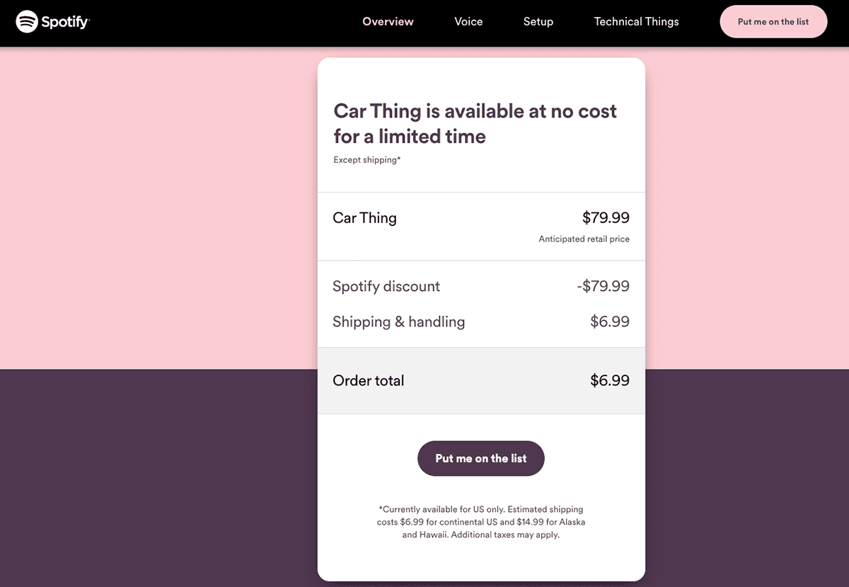 spotify car thing product coming soon page
