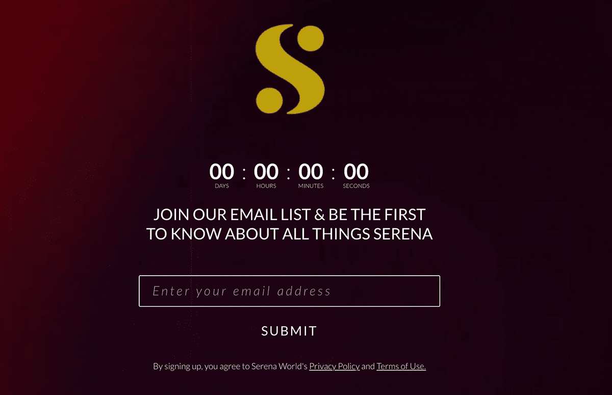 s by serena coming soon page countdown timer