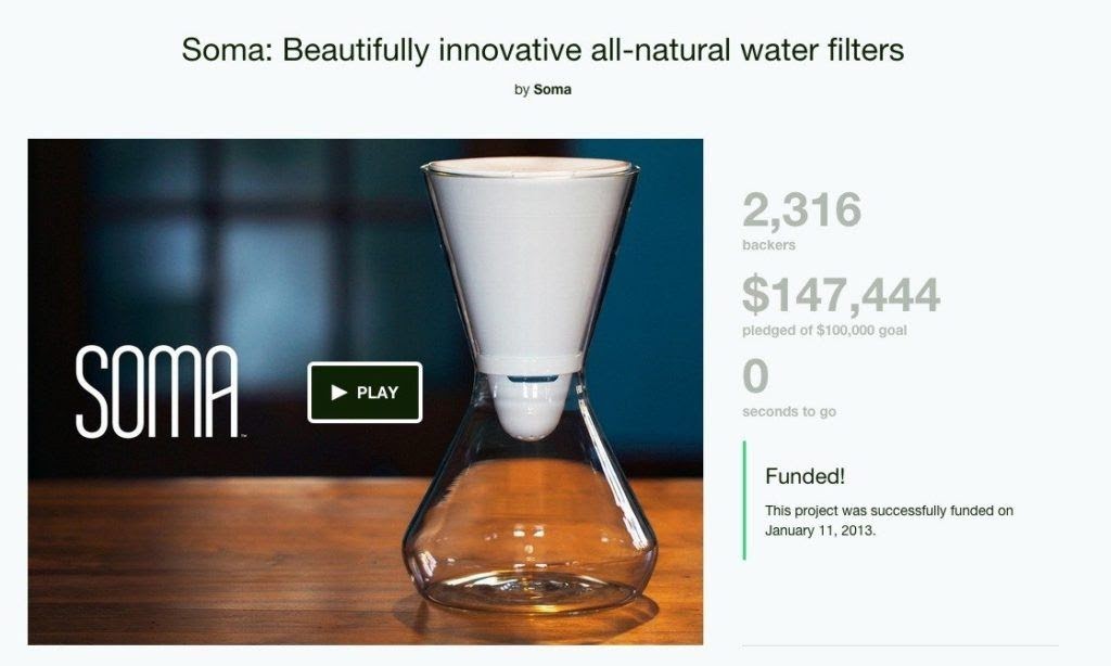soma water filtration crowdfunding coming soon social and personal networks