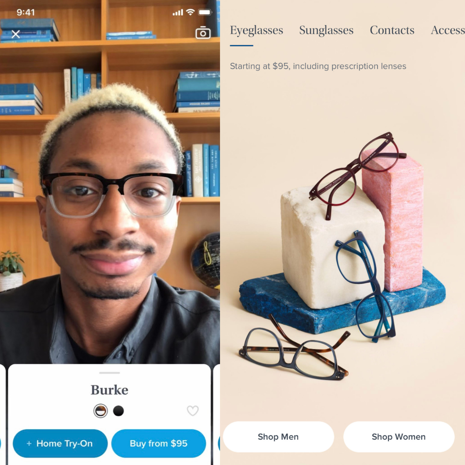 Warby Parker's mobile app virtual try-on feature