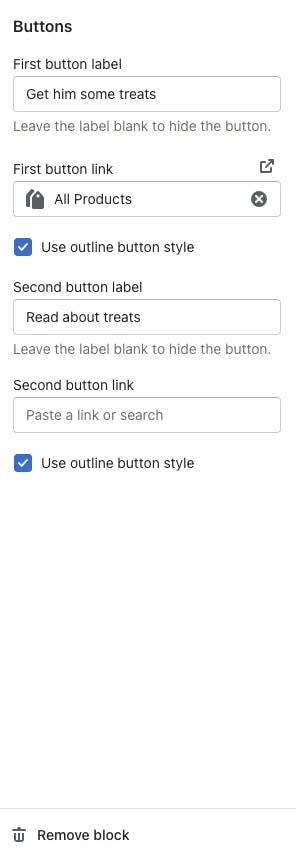 buttons block customization theme editor