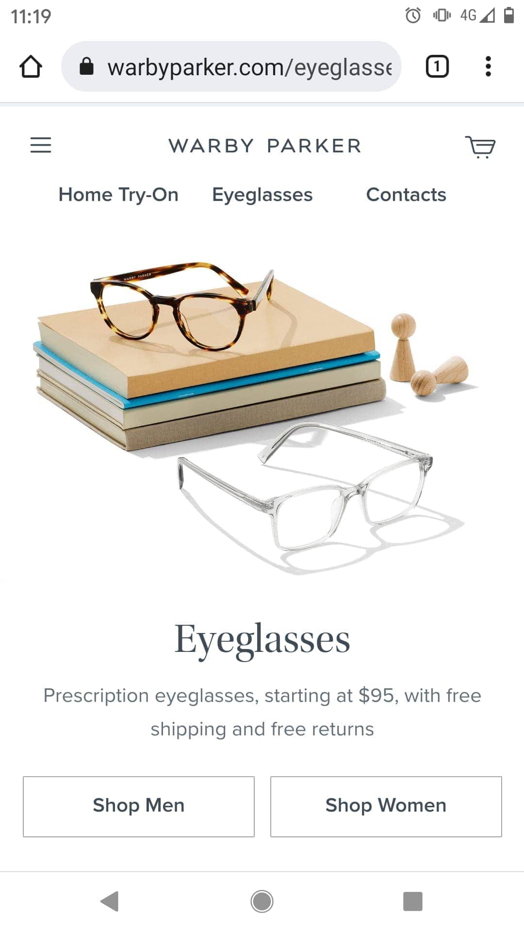 The eyeglasses page on WarbyParker.com