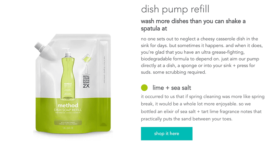 method dish pump refill product descriptions