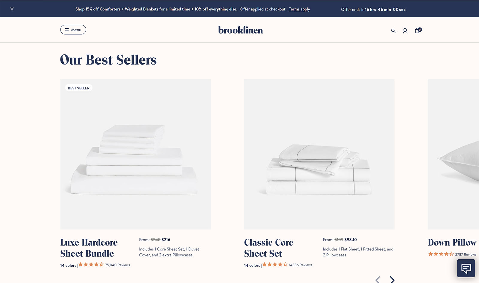 Featured products on Brooklinen.com
