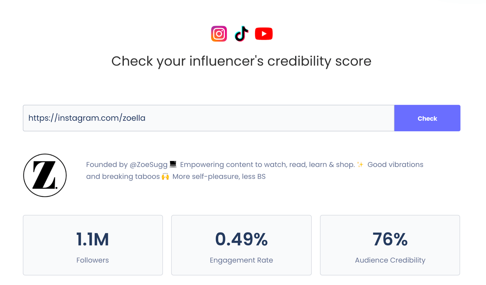 A tool from Grin to verify your influencer's credibility