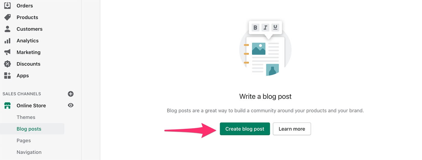 shopify create a blog post