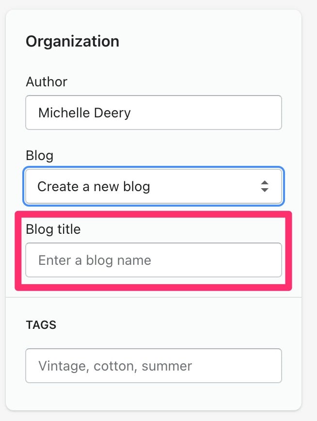 shopify add new blog title