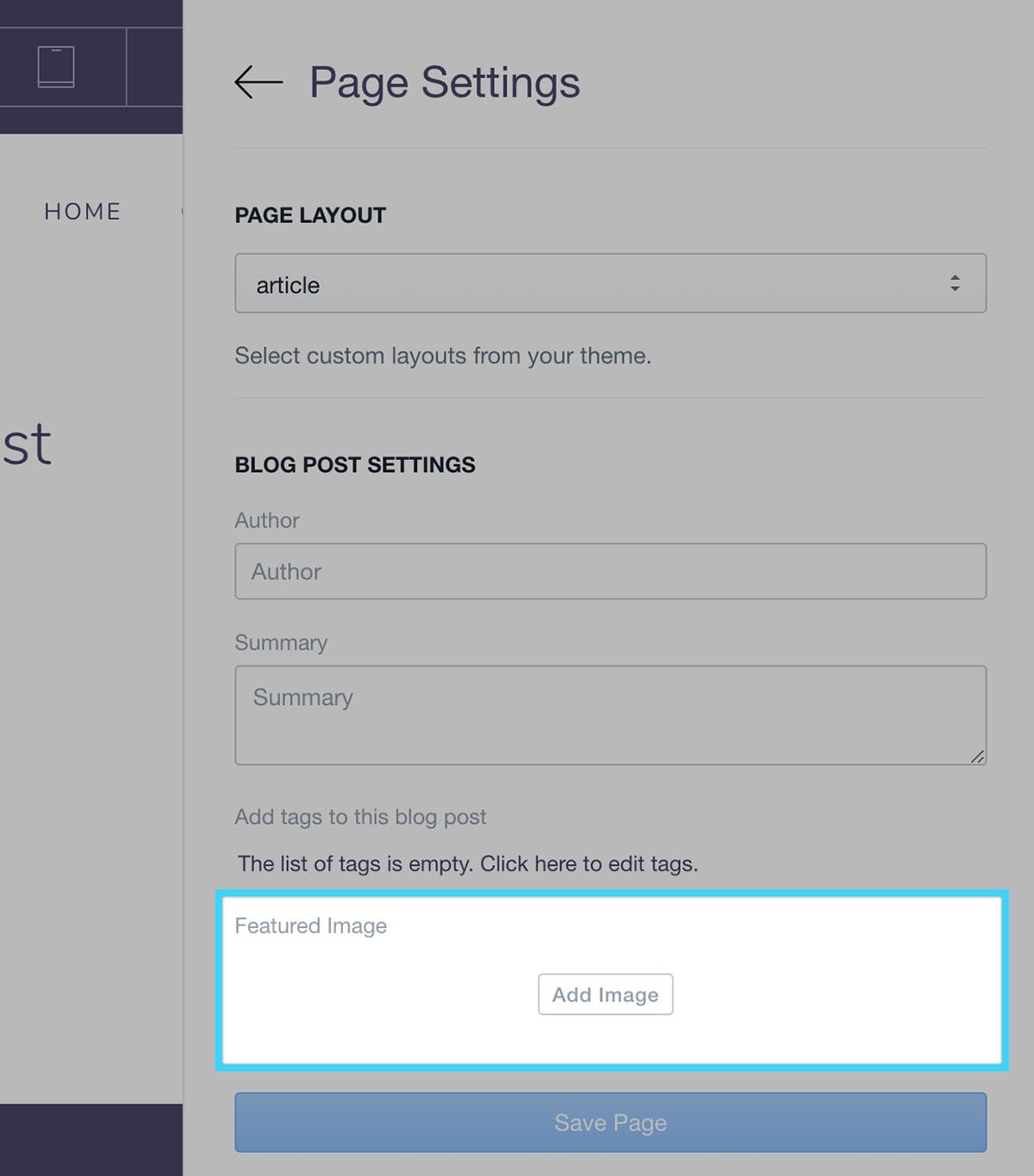 shogun page settings featured image