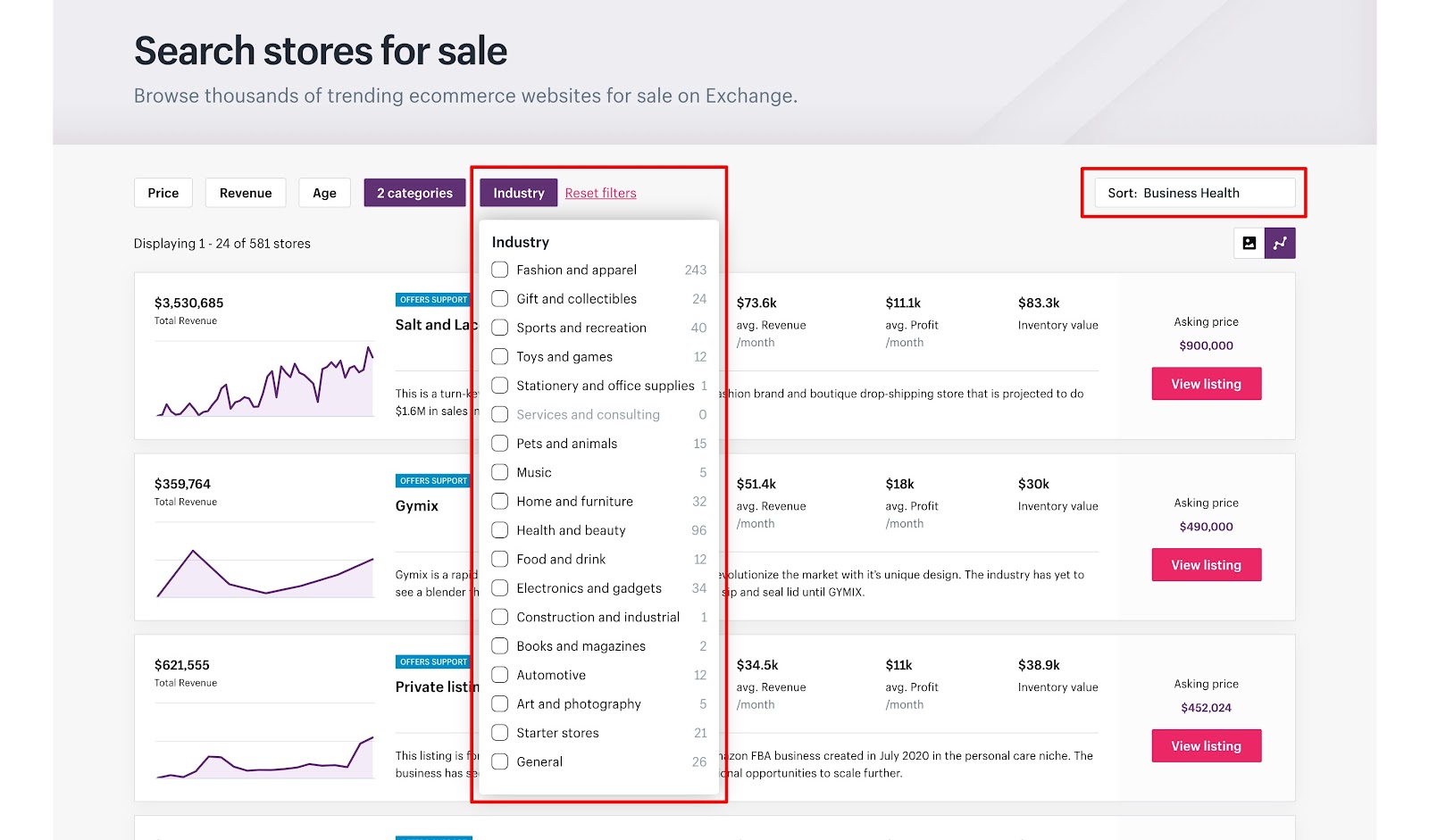 shopify exchange search filters