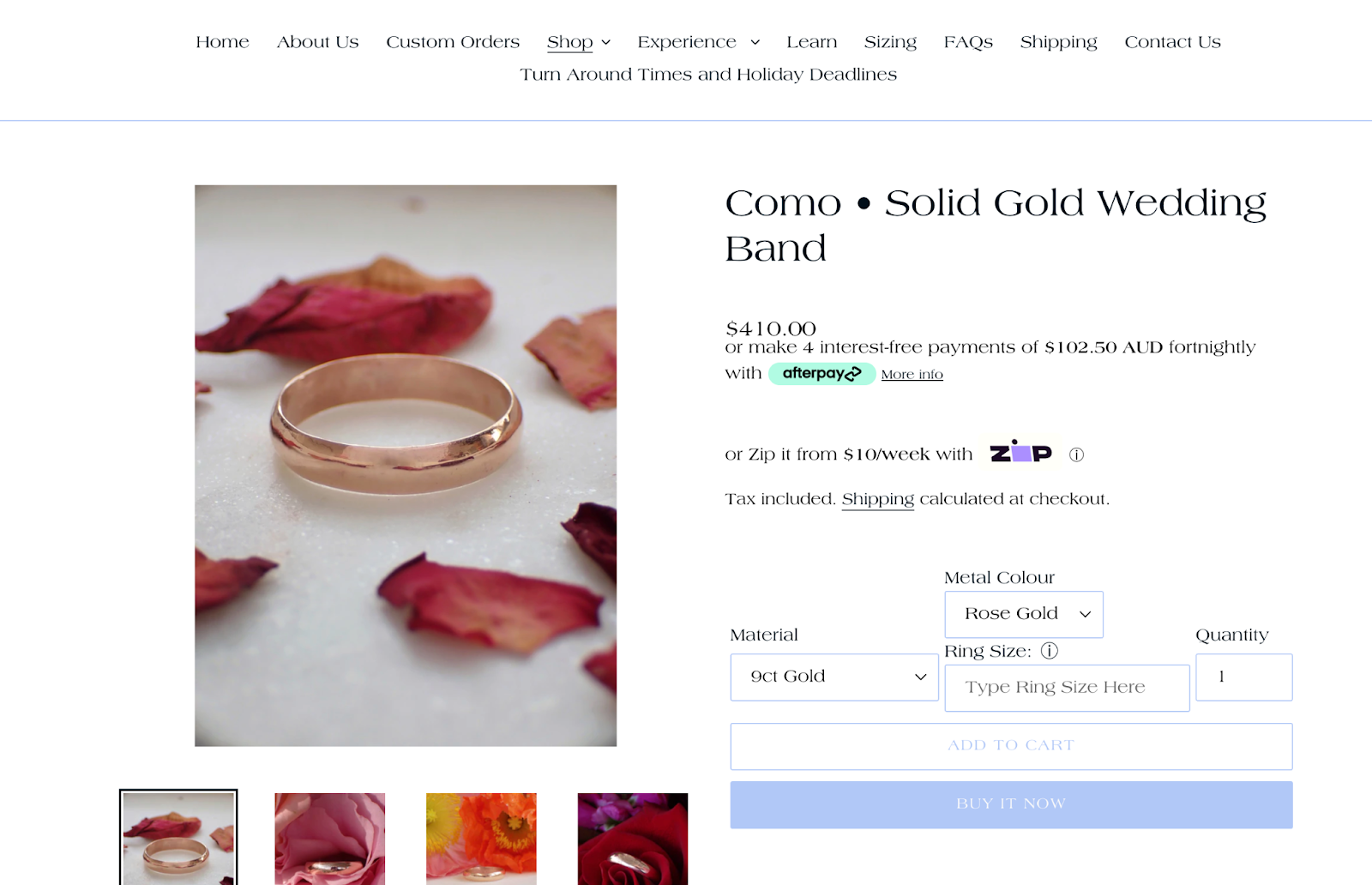 An example of buy now, pay later from Earth + Heart Jewelry
