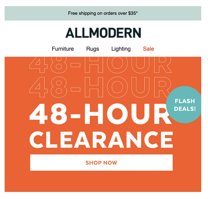 A flash sale email from AllModern