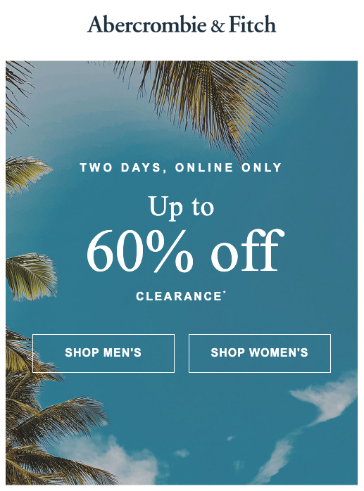 A flash sale email from Abercrombie & Fitch