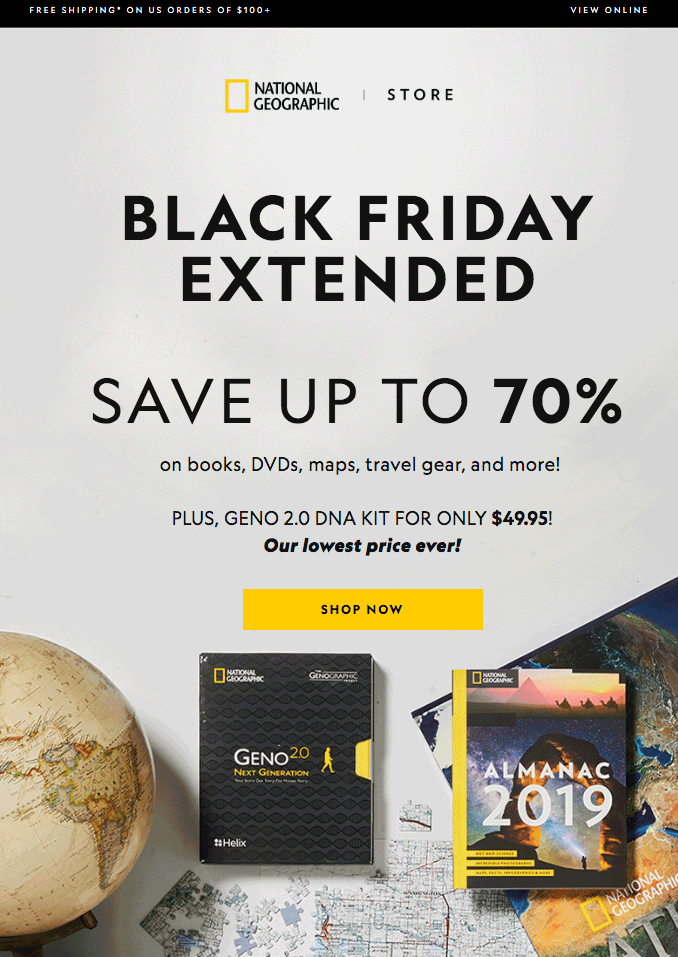 A Black Friday sale extension email from National Geographic