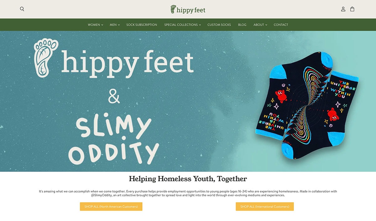 hippy feet slimy oddity custom sock collaboration landing page