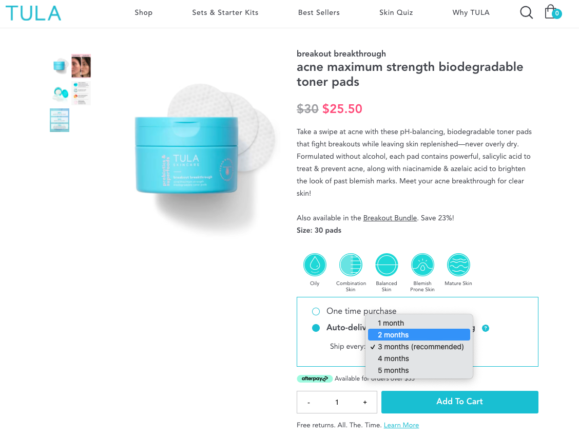 TULA Skincare breakout breakthrough product page