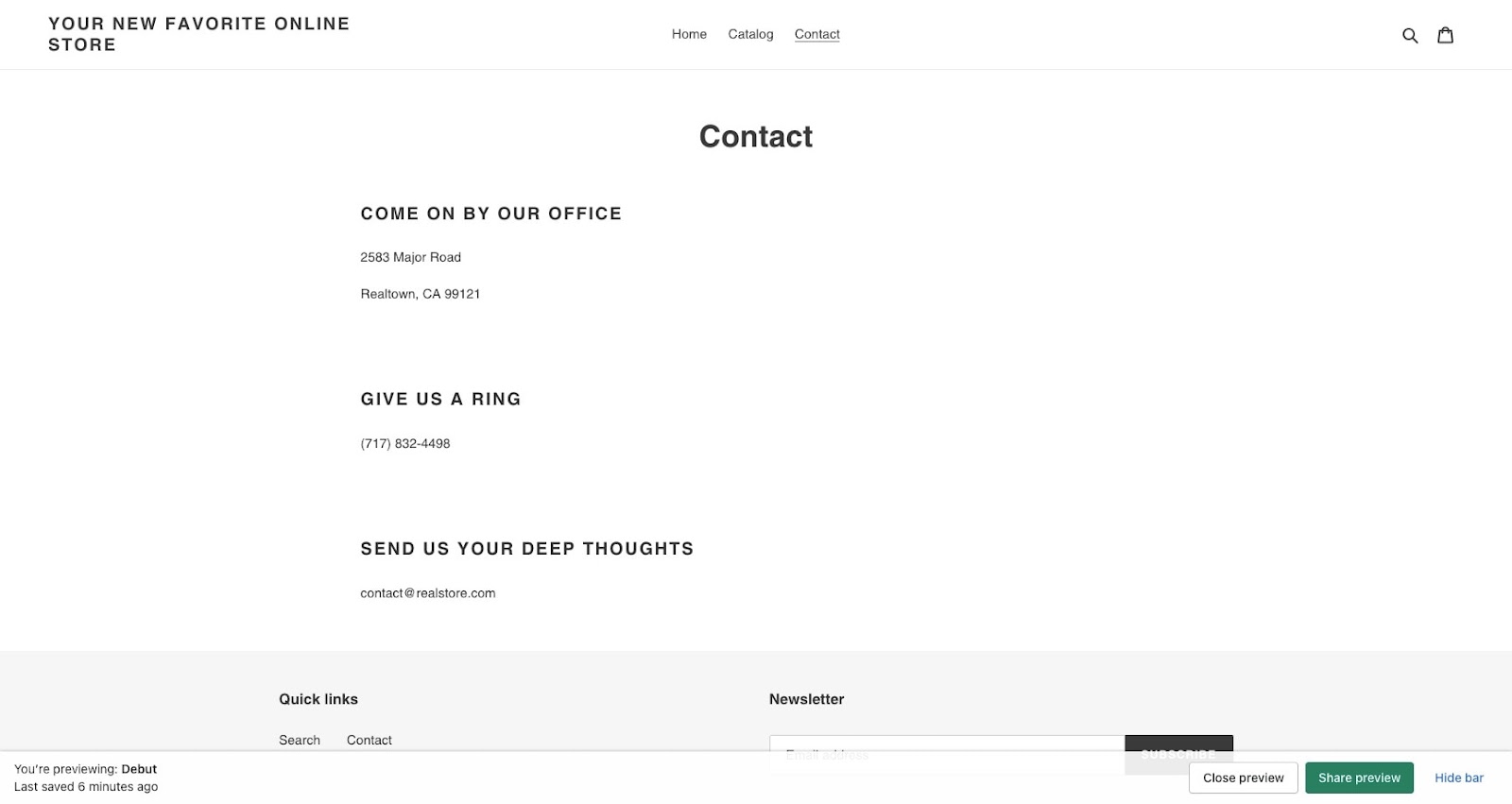 shopify new contact page after editing liquid code