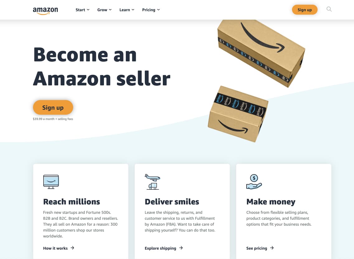 Amazon's seller landing page