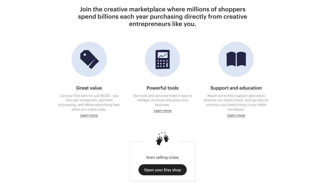 Etsy's creative marketplace landing page