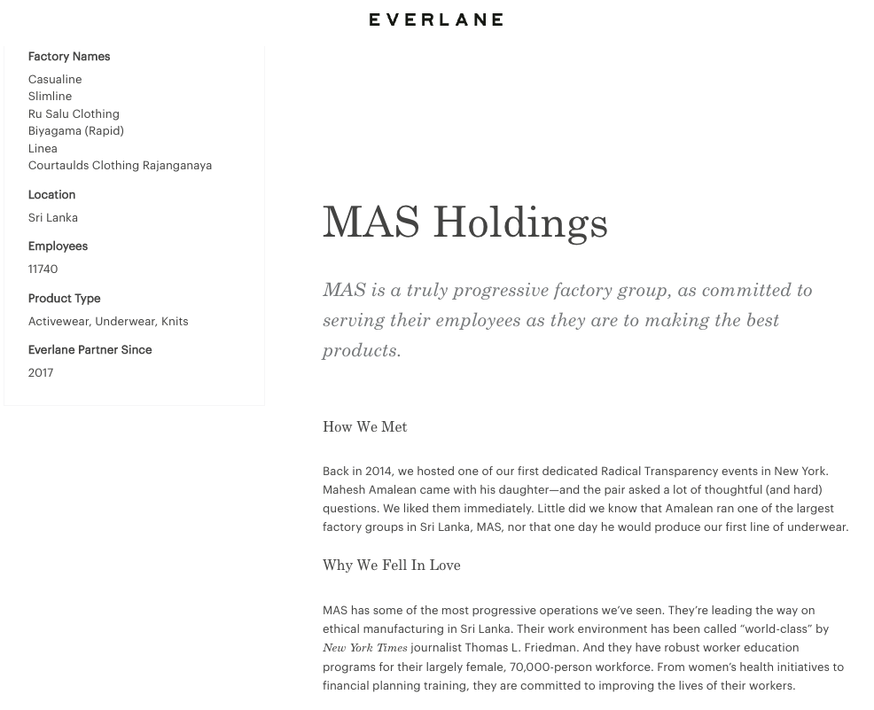 Everlane MAS Holdings factory proile