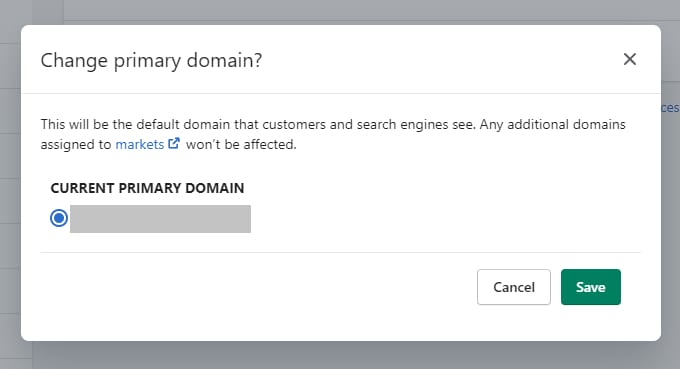 change primary shopify domain page