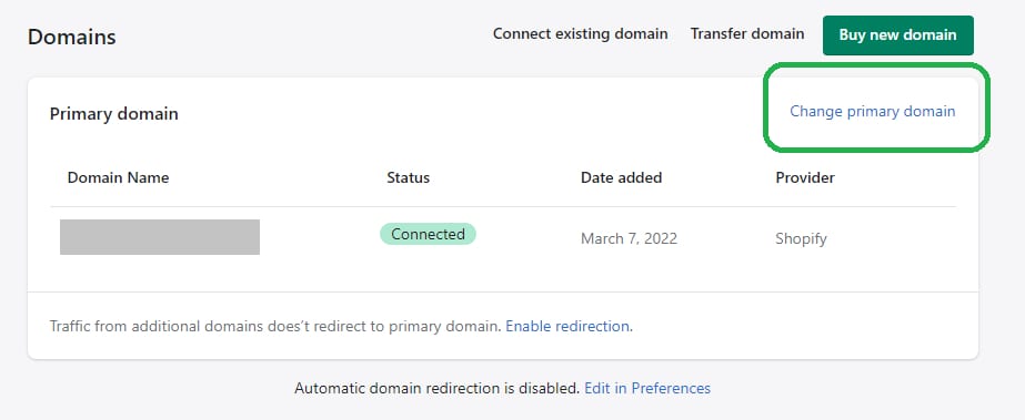shopify domains primary domain change