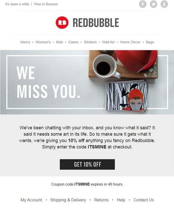redbubble reengagement email