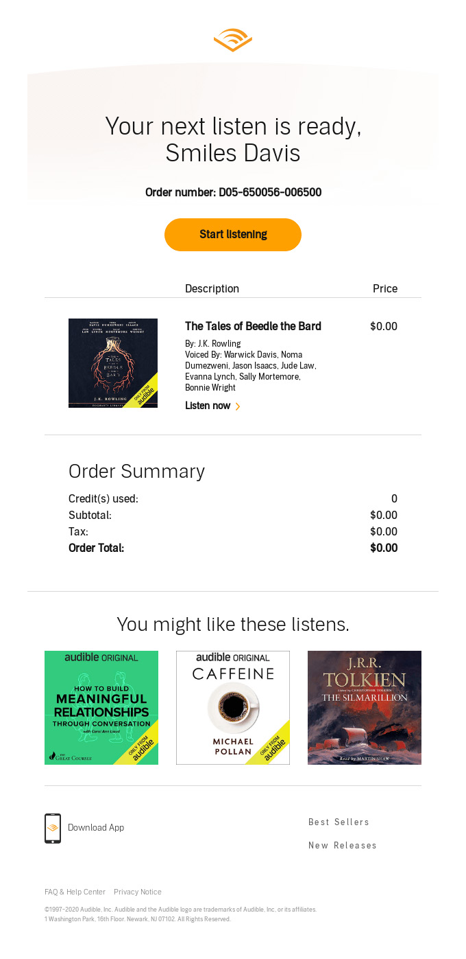 Audible shares more suggested products at the end of their email