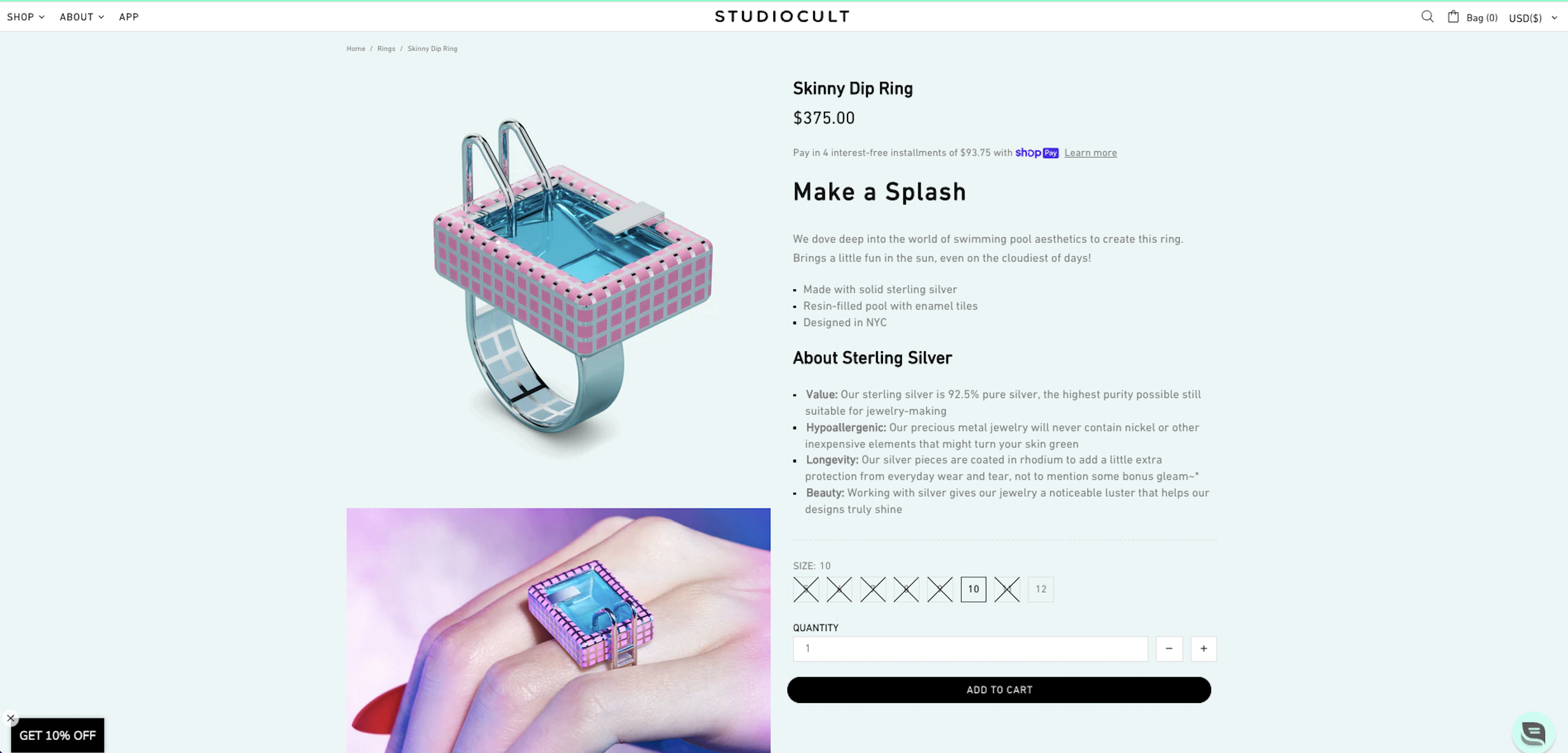 Studio Cult product page Skinny Dip Ring