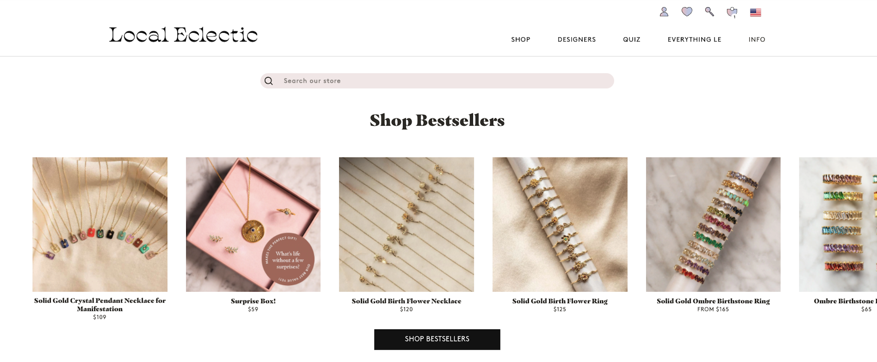 Local Eclectic Shop Bestsellers on the homepage
