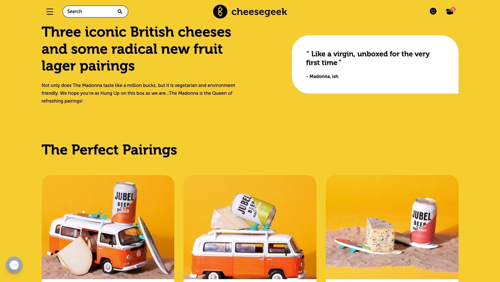 cheese geek product page using humor in photo
