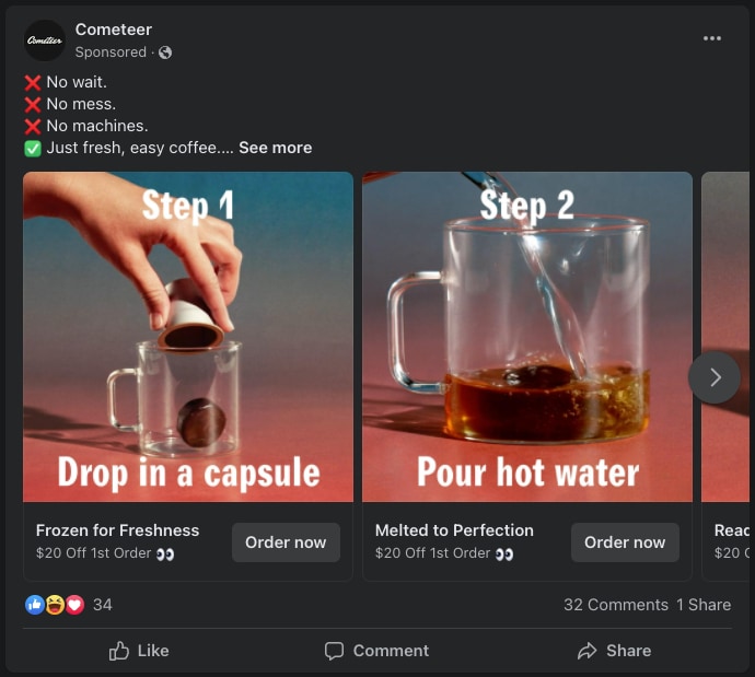cometeer carousel ad facebook step by step