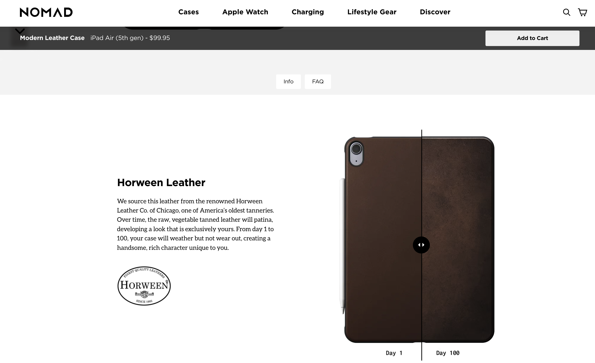 Product page for the Modern Leather Case on Nomad.com